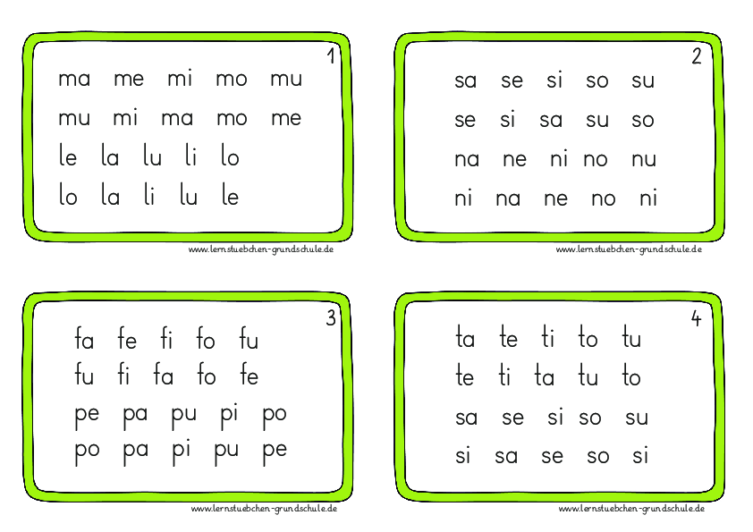 Minikartei zum Silbenlesen mit den 12 ersten Buchstaben (2)